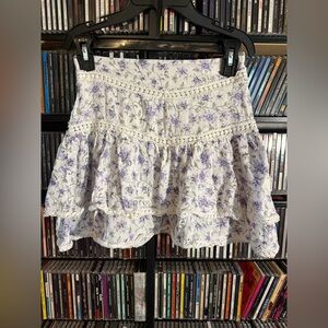 Olivaceous Purple and White Floral A-Line Skirt